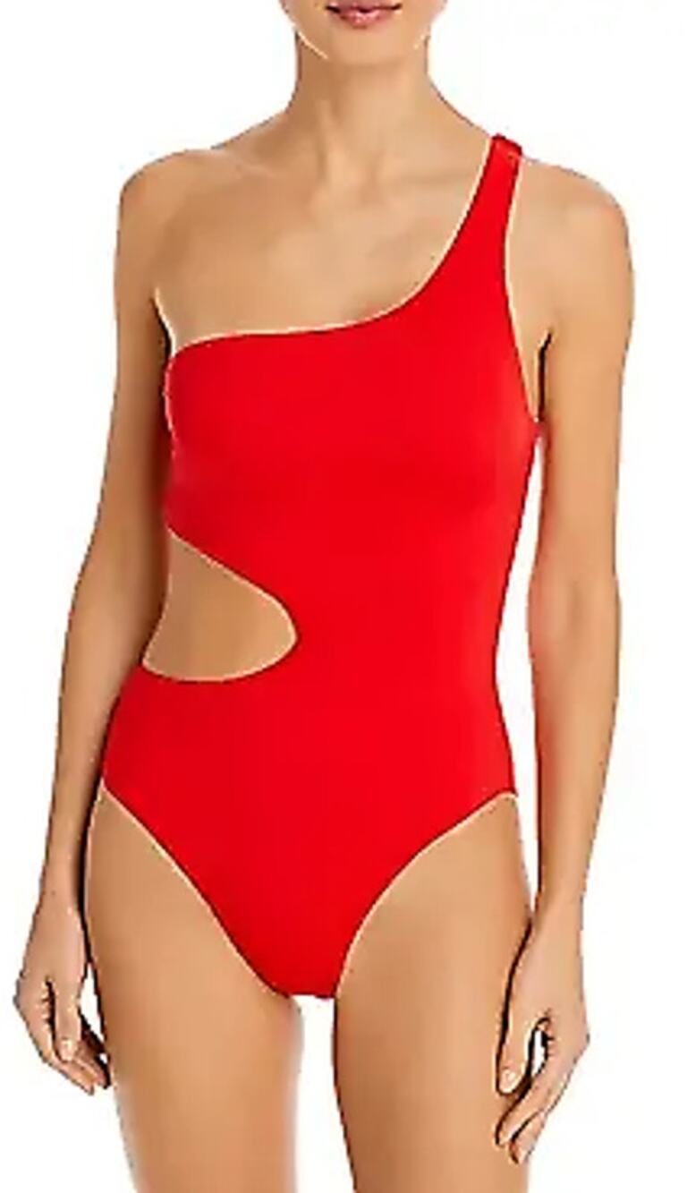 Aqua One Shoulder Cut Out One Piece Swimsuit Red Large L